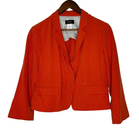 J Crew Orange Silk Blazer 10 Cropped Classic Office Wear Tailored Style Jacket - Picture 1 of 6